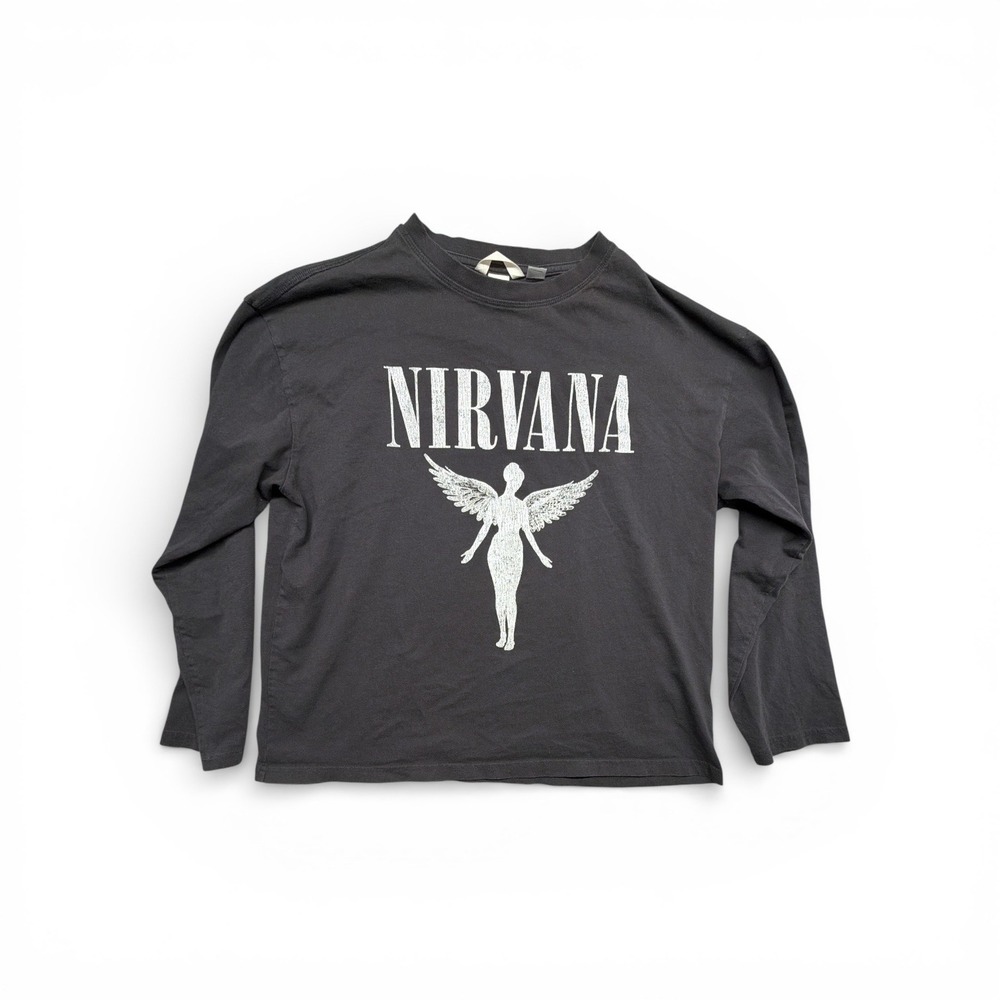 HM Nirvana In Utero Long Sleeve Shirt Charcoal Grey Graphic Band Tee Women's Med